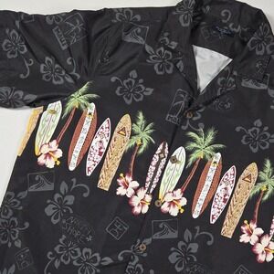Year In Year Out Mens Surfboard Hawaiian Shirt XL Black Tropical 90s Surf Camp